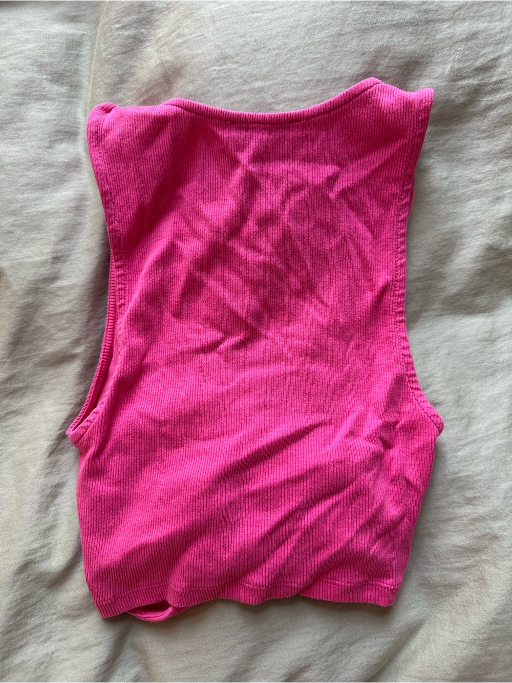 Zara Hot Pink Ribbed V-Neck Ruched Tank - Picture 3 of 5